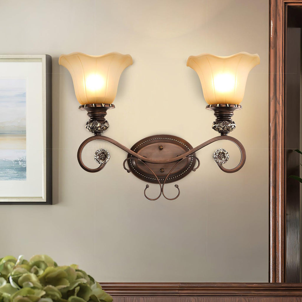 Sonoma Valley Wall Lamp | Brushed Copper & Beige Glass | Set of 2