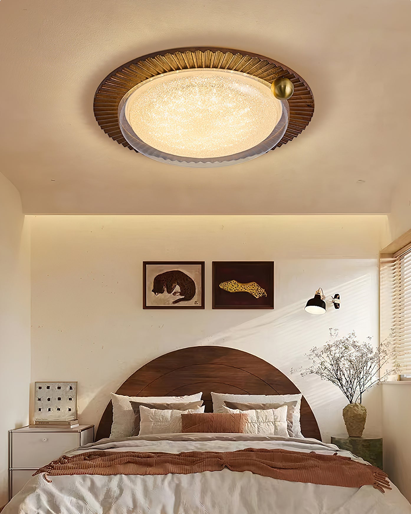 Soreli Ceiling Light | Walnut Wood & Clear Diffuser | 50cm Diameter