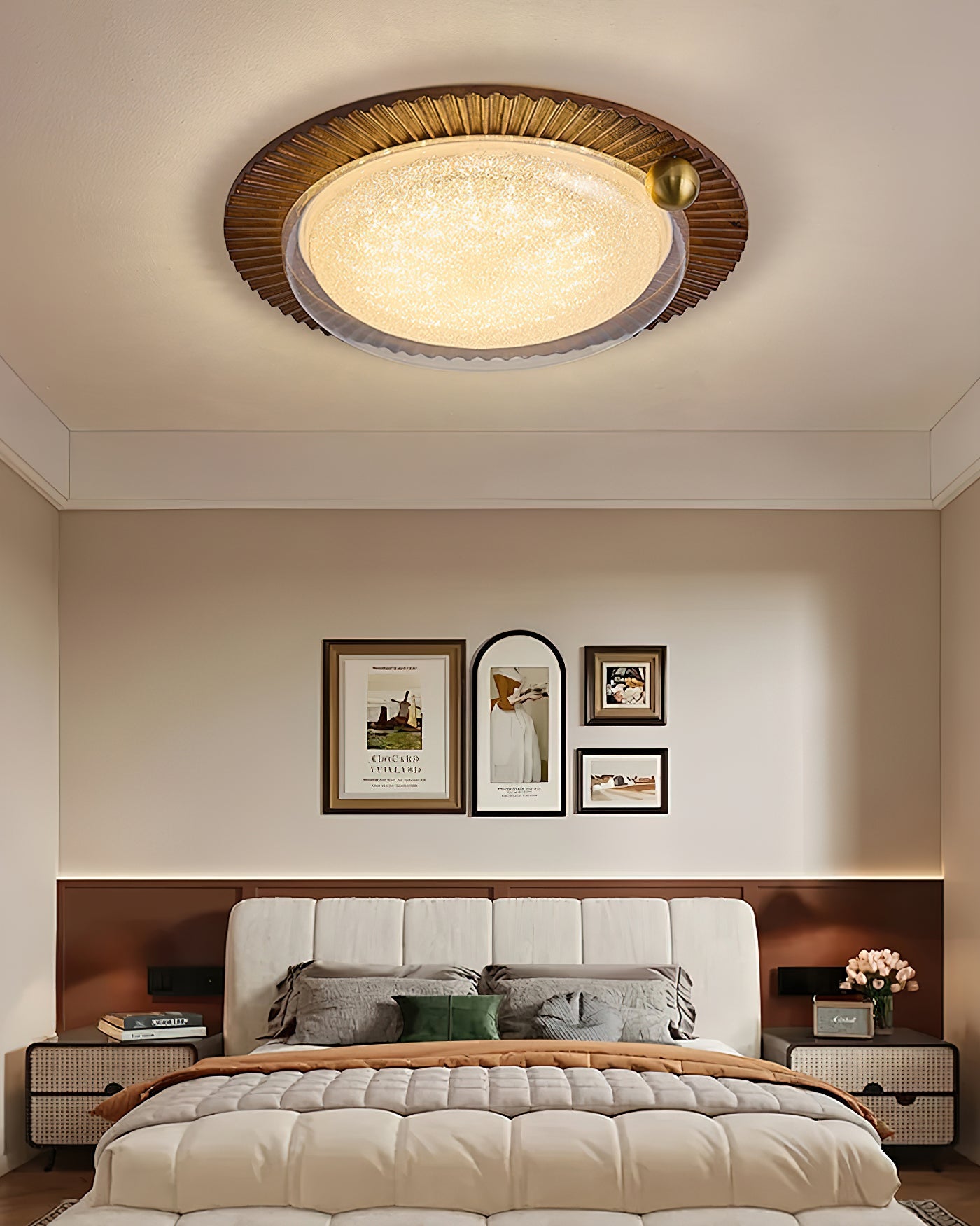 Soreli Ceiling Light | Walnut Wood & Clear Diffuser | 50cm Diameter