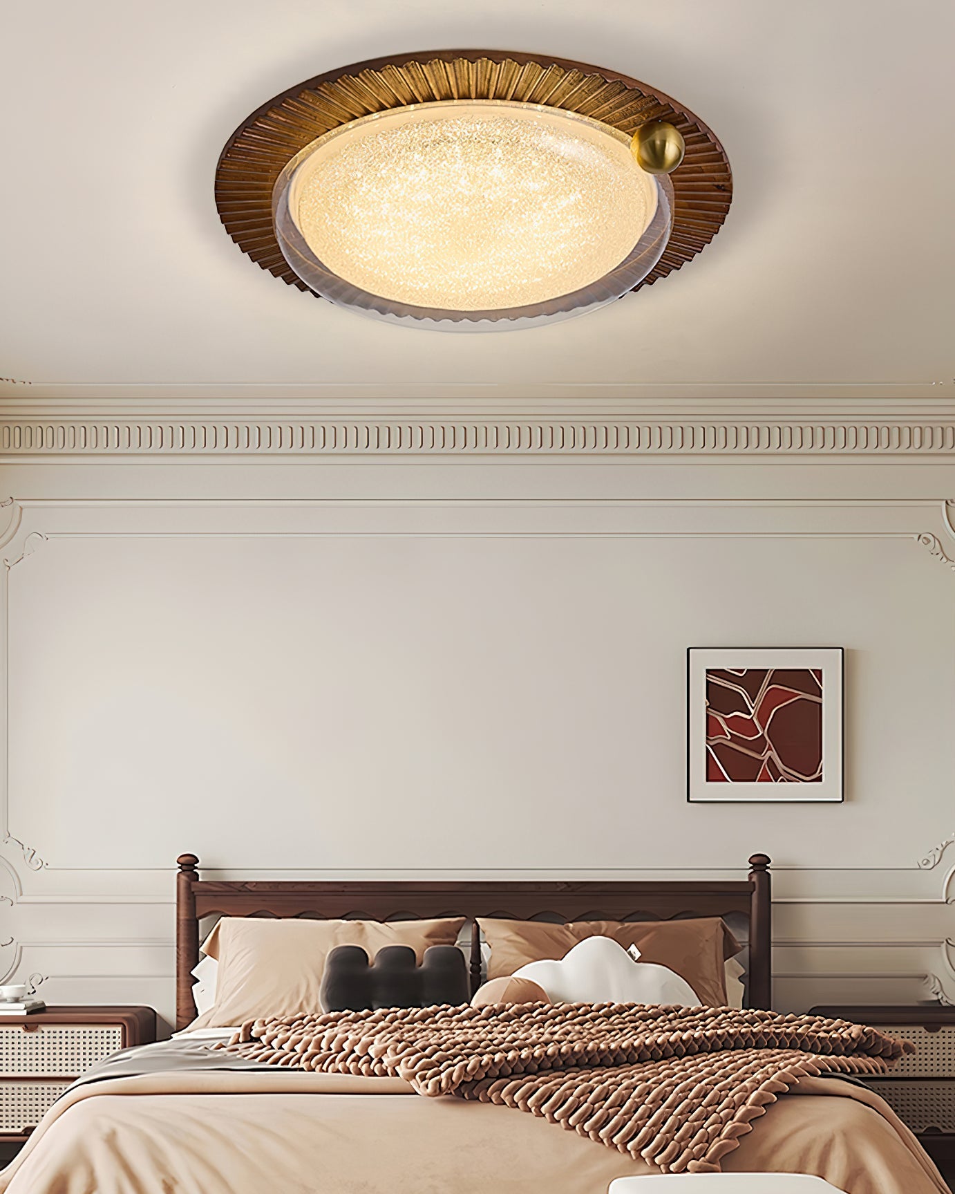 Soreli Ceiling Light | Walnut Wood & Clear Diffuser | 50cm Diameter