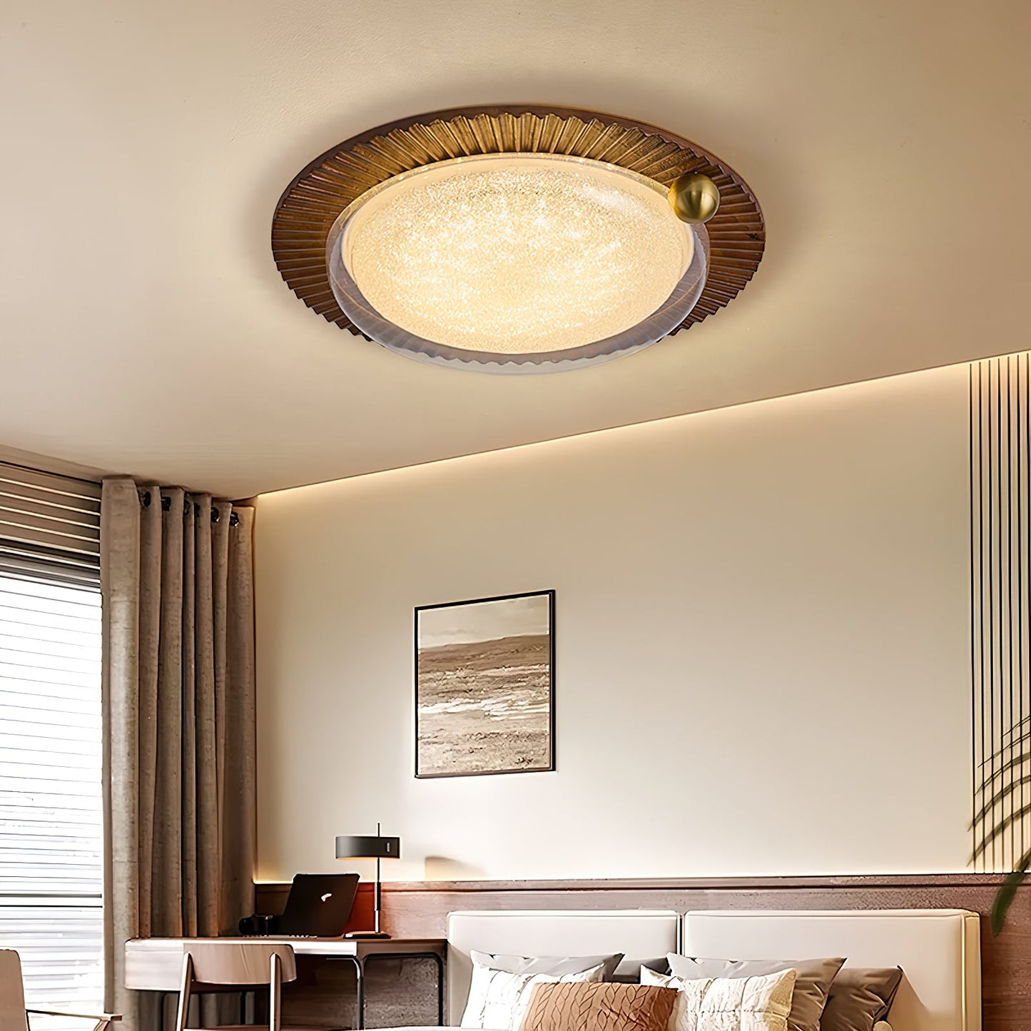 Soreli Ceiling Light | Walnut Wood & Clear Diffuser | 50cm Diameter