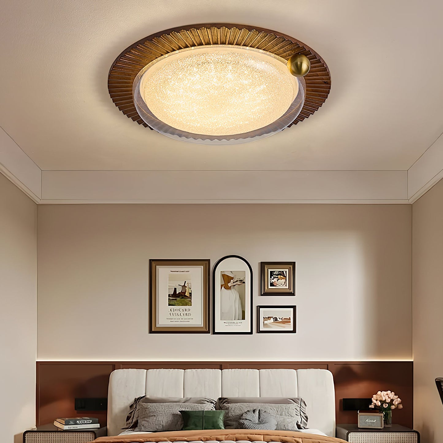 Soreli Ceiling Light | Walnut Wood & Clear Diffuser | 50cm Diameter