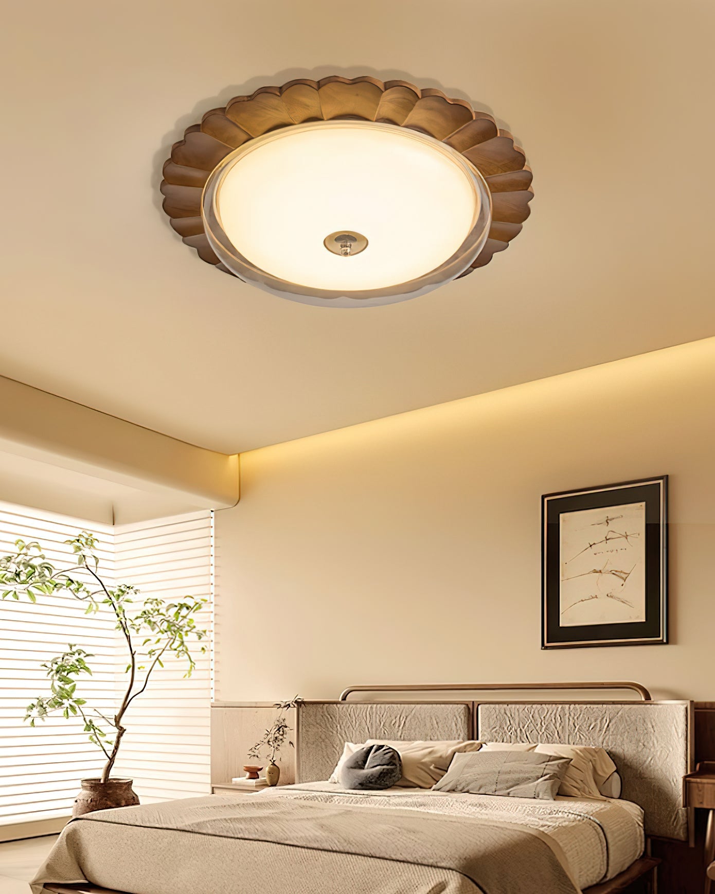 Soreli Ceiling Light | Walnut Wood & Clear Diffuser | 50cm Diameter