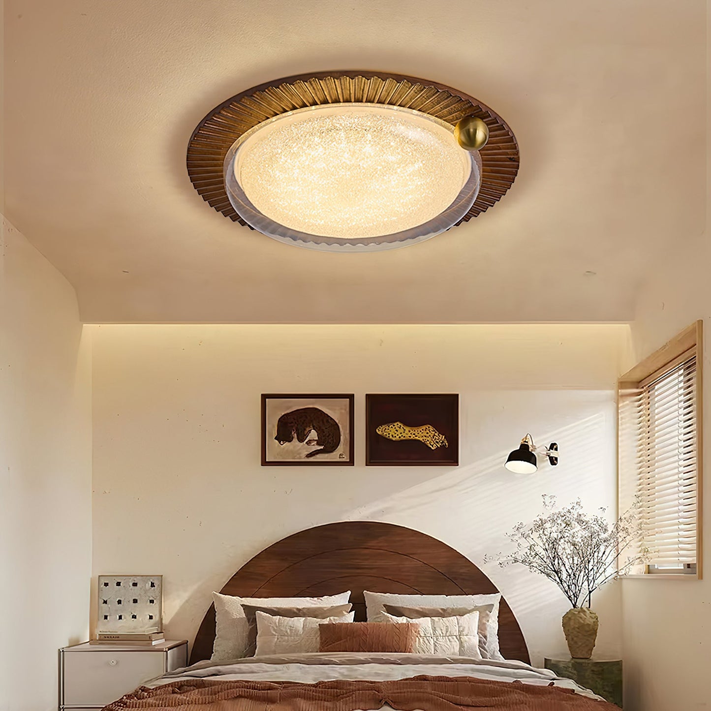 Soreli Ceiling Light | Walnut Wood & Clear Diffuser | 50cm Diameter