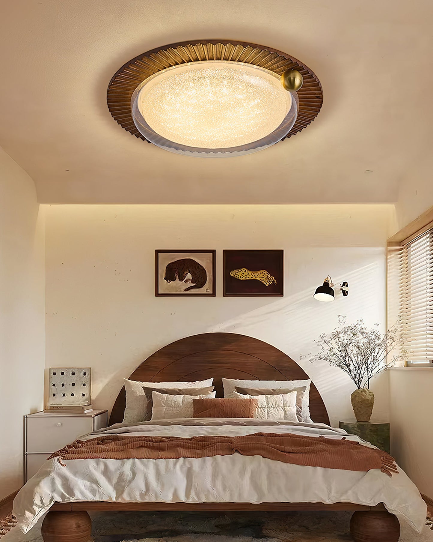Soreli Ceiling Light | Walnut Wood & Clear Diffuser | 50cm Diameter
