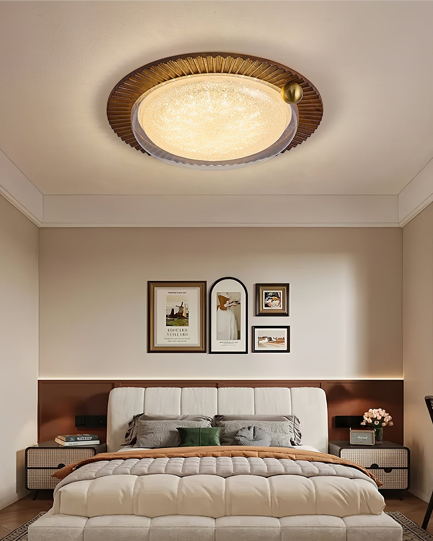 Soreli Ceiling Light | Walnut Wood & Clear Diffuser | 50cm Diameter