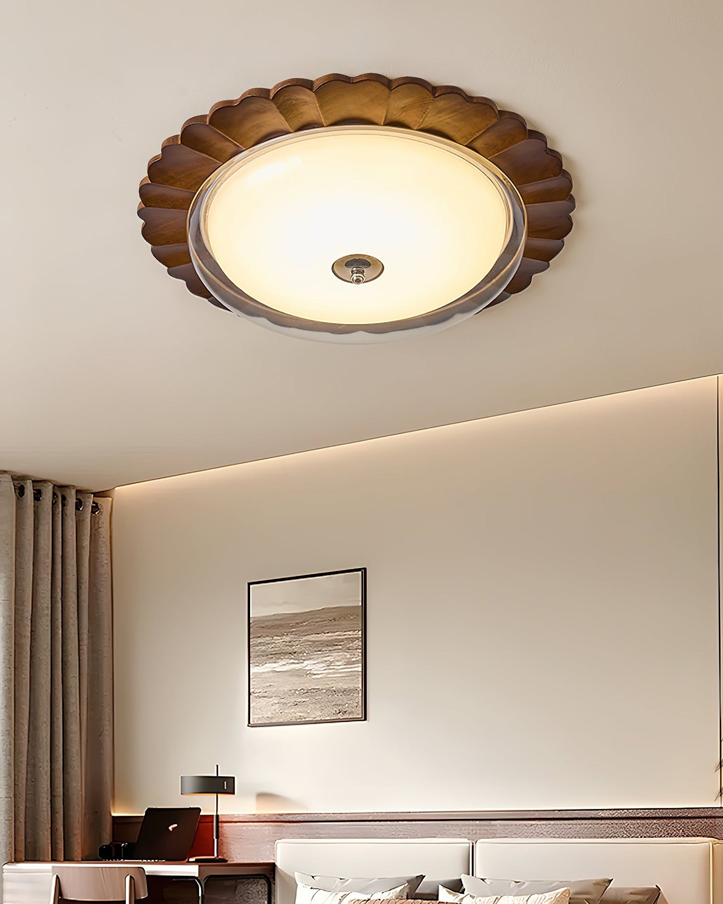 Soreli Ceiling Light | Walnut Wood & Clear Diffuser | 50cm Diameter