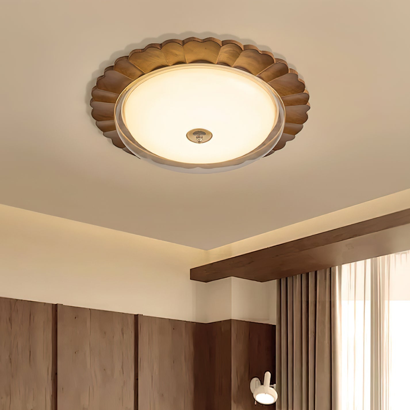 Soreli Ceiling Light | Walnut Wood & Clear Diffuser | 50cm Diameter