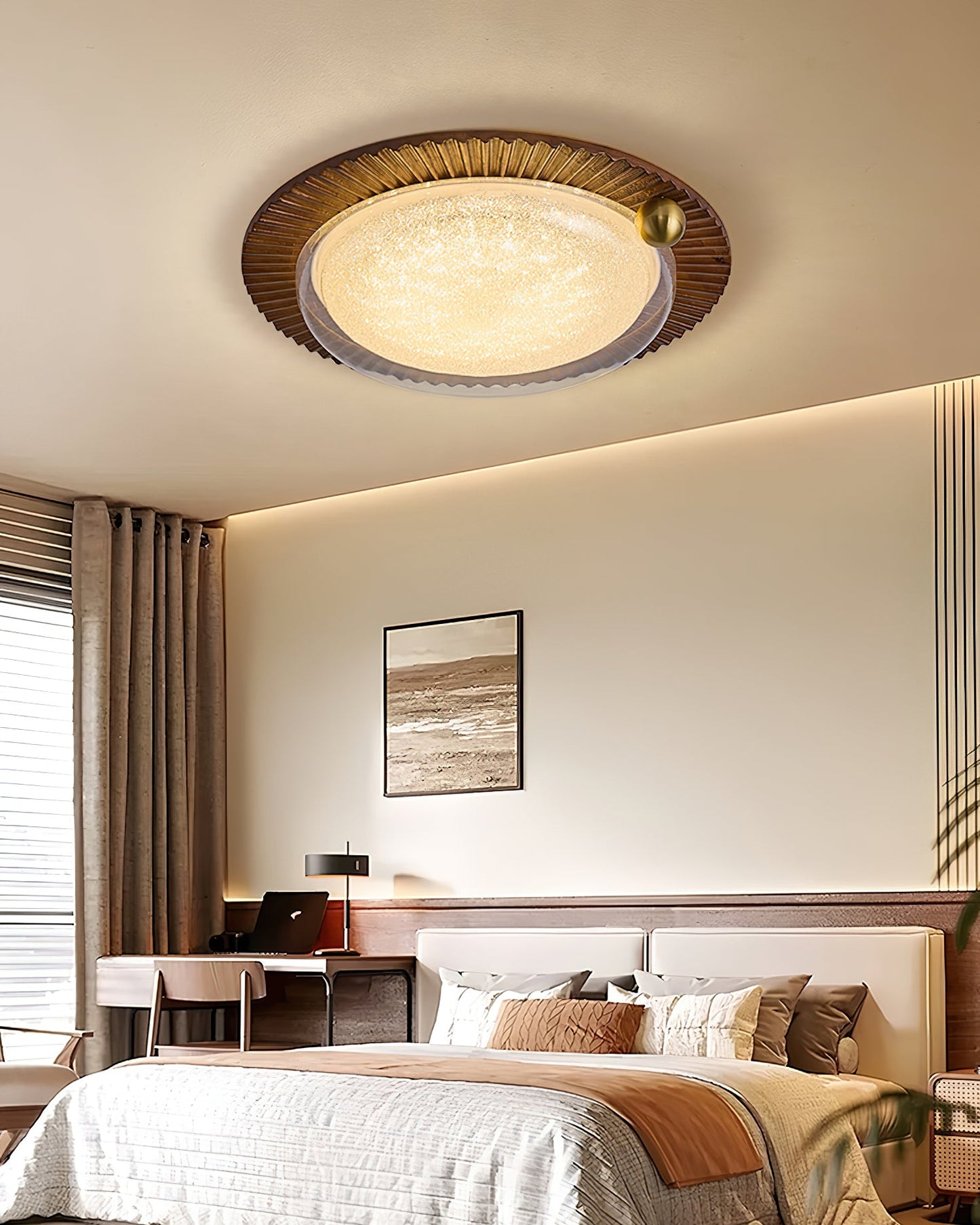 Soreli Ceiling Light | Walnut Wood & Clear Diffuser | 50cm Diameter