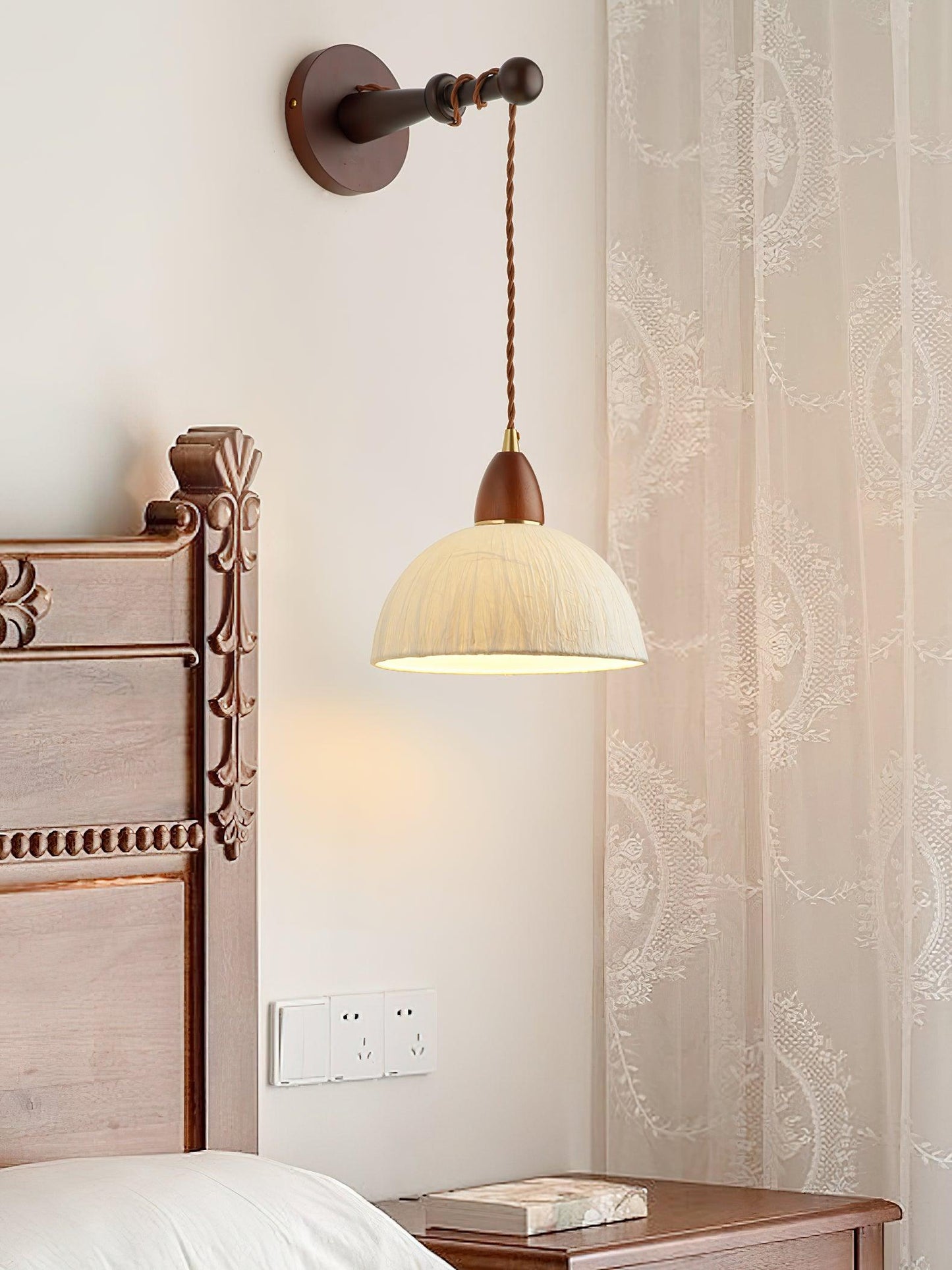 Soren Wall Lamp Set | Rice Paper Shade & Walnut Wood | Adjustable Height