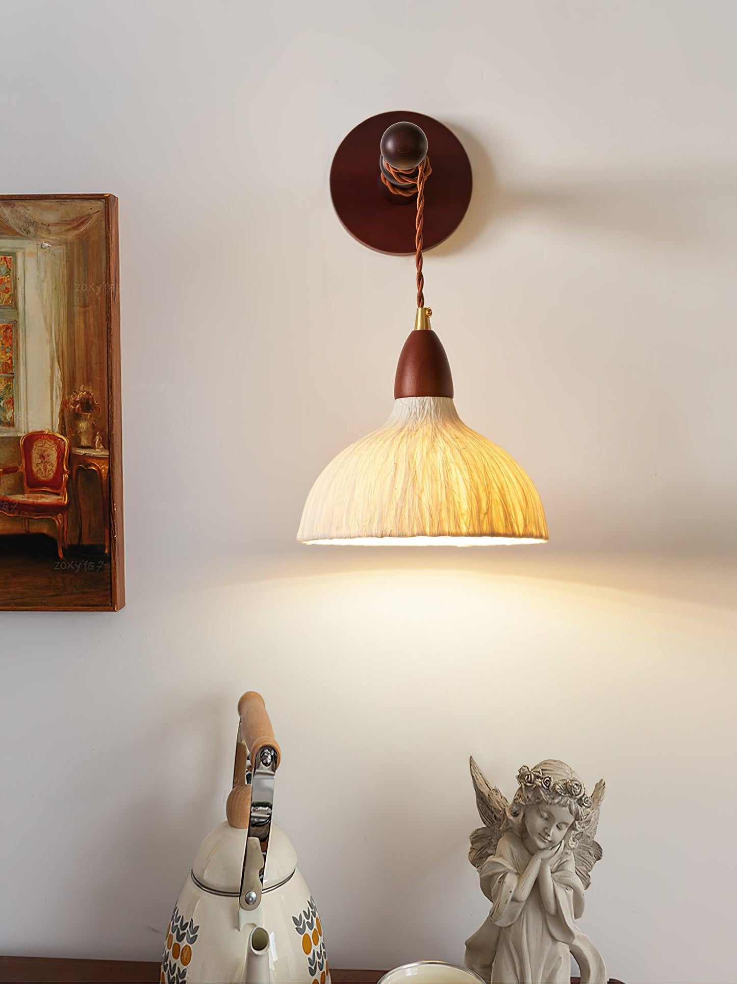 Soren Wall Lamp Set | Rice Paper Shade & Walnut Wood | Adjustable Height
