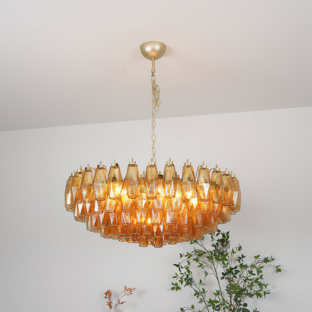 Murano Chandelier | Hand-Crafted Glass & Metal | Amber Copper Finish