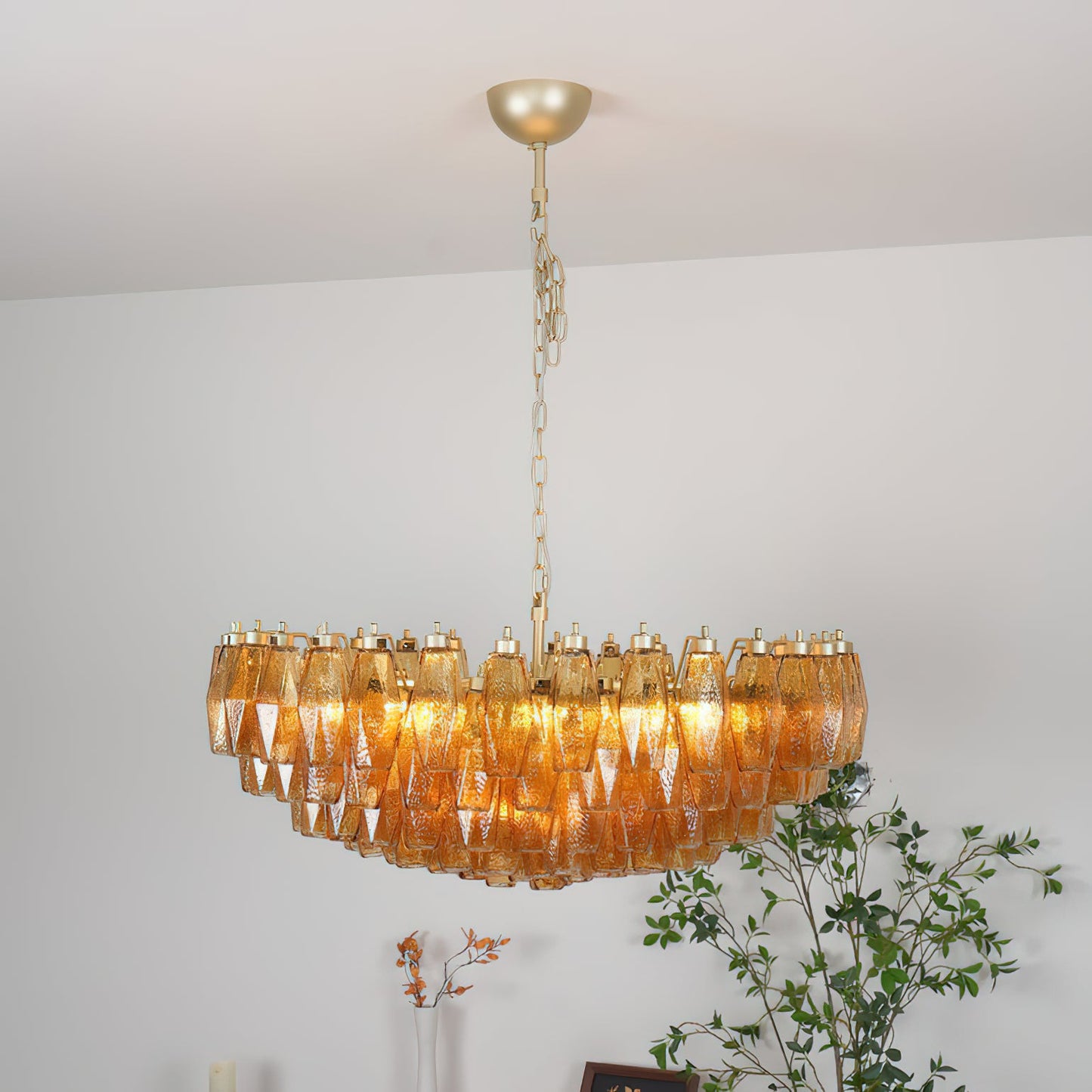 Murano Chandelier | Hand-Crafted Glass & Metal | Amber Copper Finish