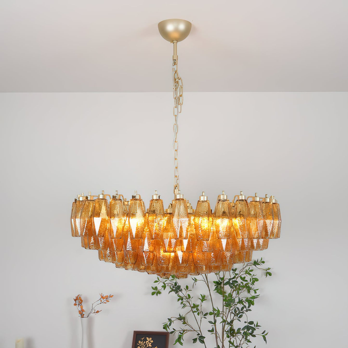 Murano Chandelier | Hand-Crafted Glass & Metal | Amber Copper Finish