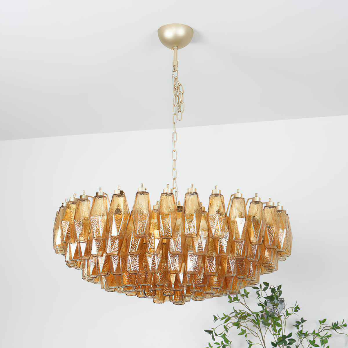 Murano Chandelier | Hand-Crafted Glass & Metal | Amber Copper Finish