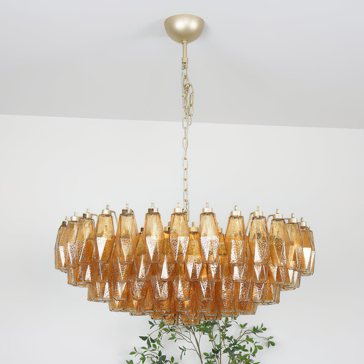 Murano Chandelier | Hand-Crafted Glass & Metal | Amber Copper Finish