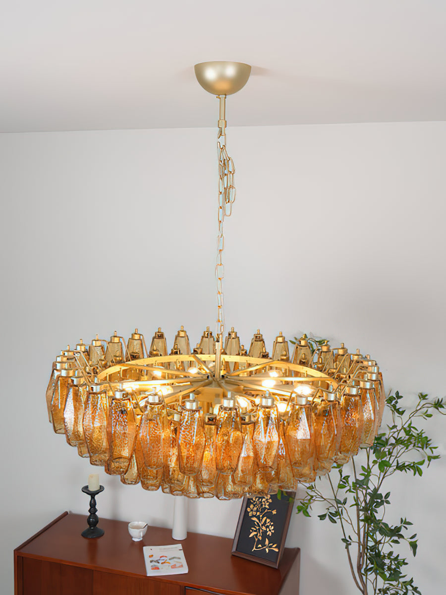 Murano Chandelier | Hand-Crafted Glass & Metal | Amber Copper Finish