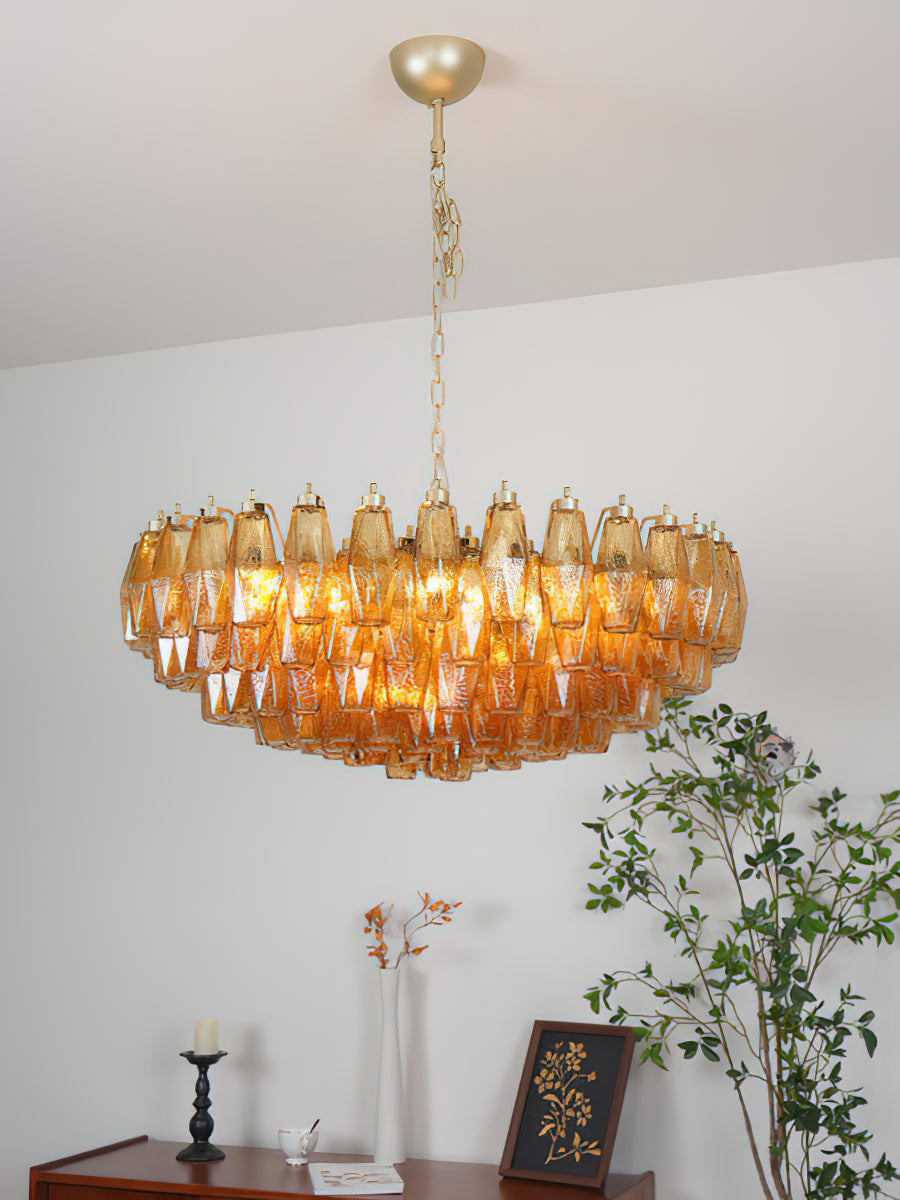 Murano Chandelier | Hand-Crafted Glass & Metal | Amber Copper Finish