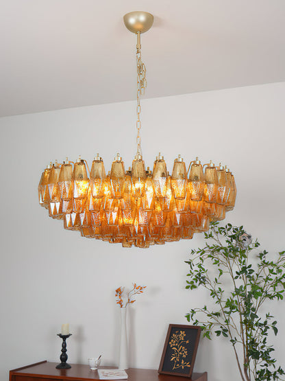 Murano Chandelier | Hand-Crafted Glass & Metal | Amber Copper Finish