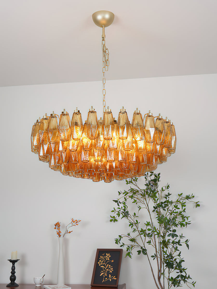 Murano Chandelier | Hand-Crafted Glass & Metal | Amber Copper Finish