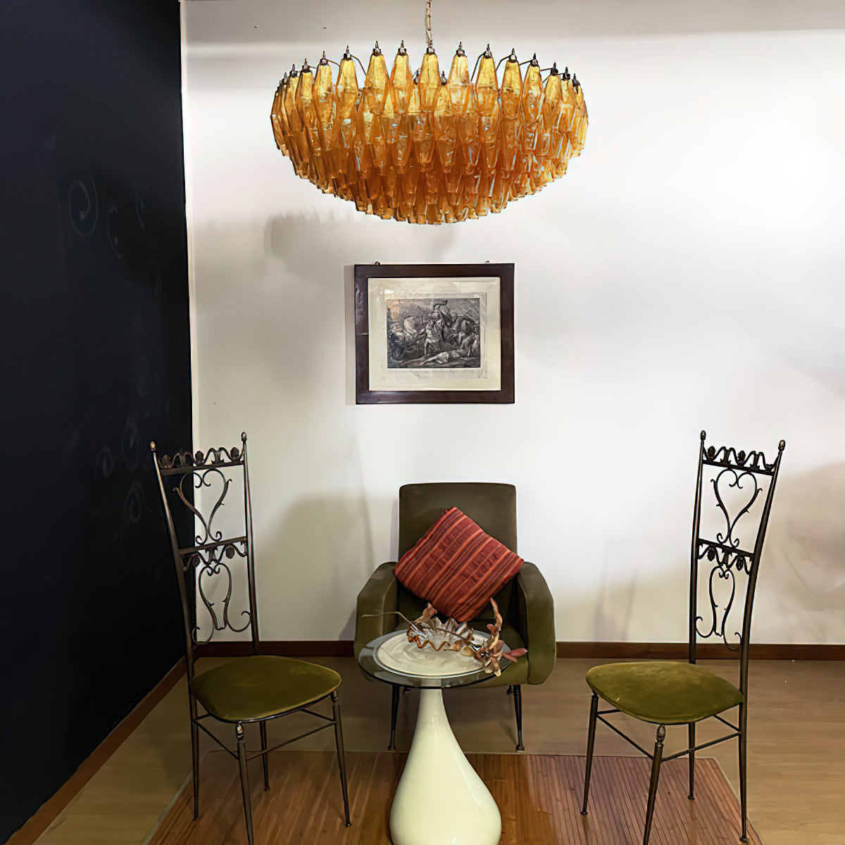 Murano Chandelier | Hand-Crafted Glass & Metal | Amber Copper Finish
