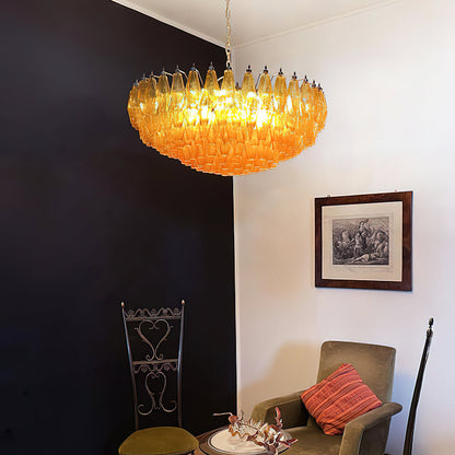 Murano Chandelier | Hand-Crafted Glass & Metal | Amber Copper Finish