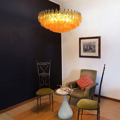 Murano Chandelier | Hand-Crafted Glass & Metal | Amber Copper Finish
