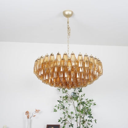 Murano Chandelier | Hand-Crafted Glass & Metal | Amber Copper Finish