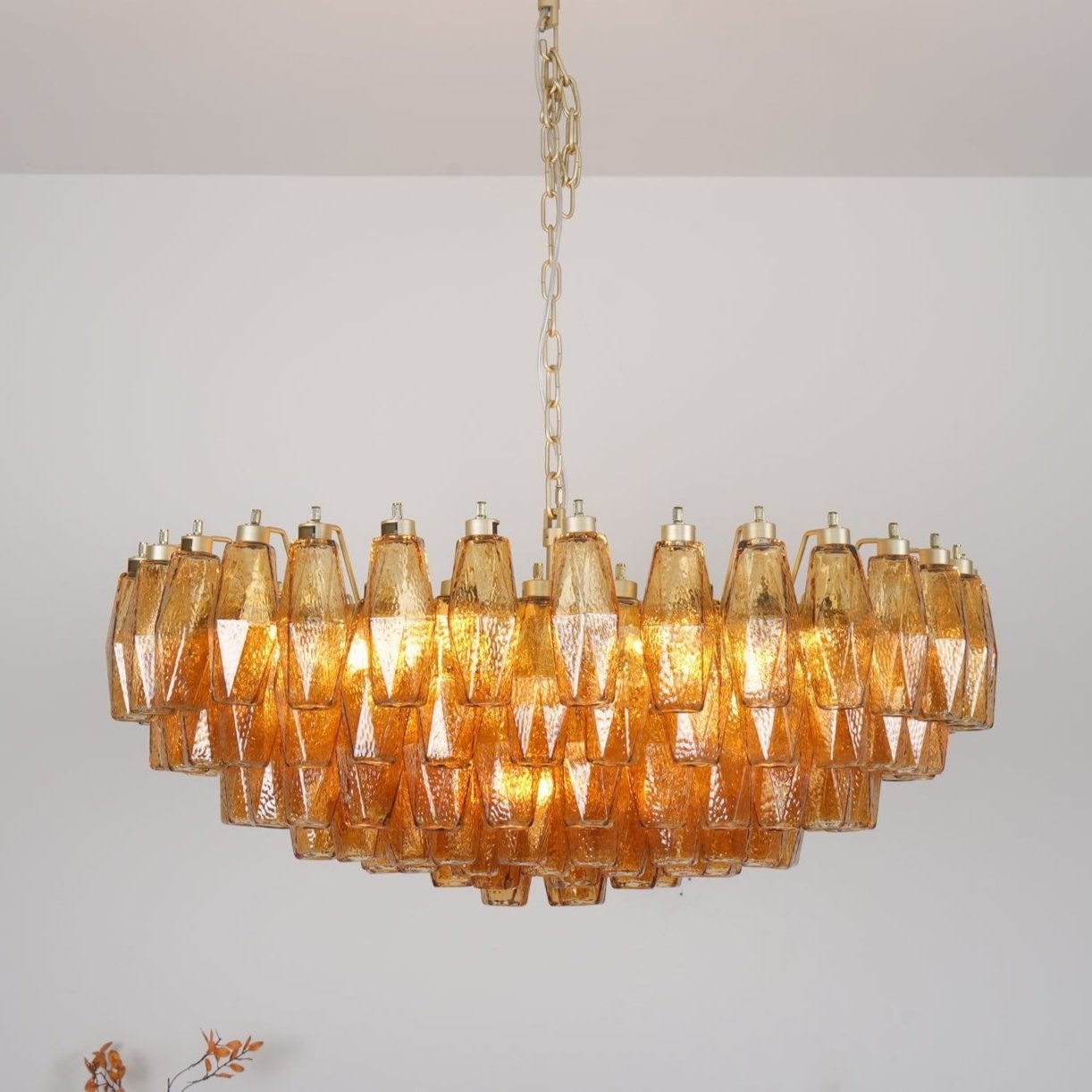 Murano Chandelier | Hand-Crafted Glass & Metal | Amber Copper Finish