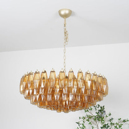 Murano Chandelier | Hand-Crafted Glass & Metal | Amber Copper Finish