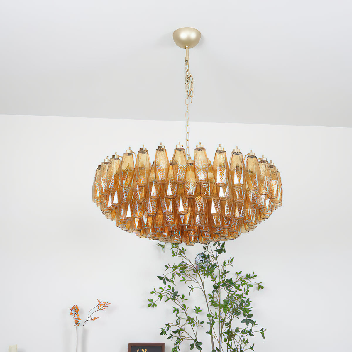 Murano Chandelier | Hand-Crafted Glass & Metal | Amber Copper Finish