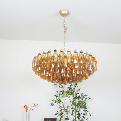 Murano Chandelier | Hand-Crafted Glass & Metal | Amber Copper Finish