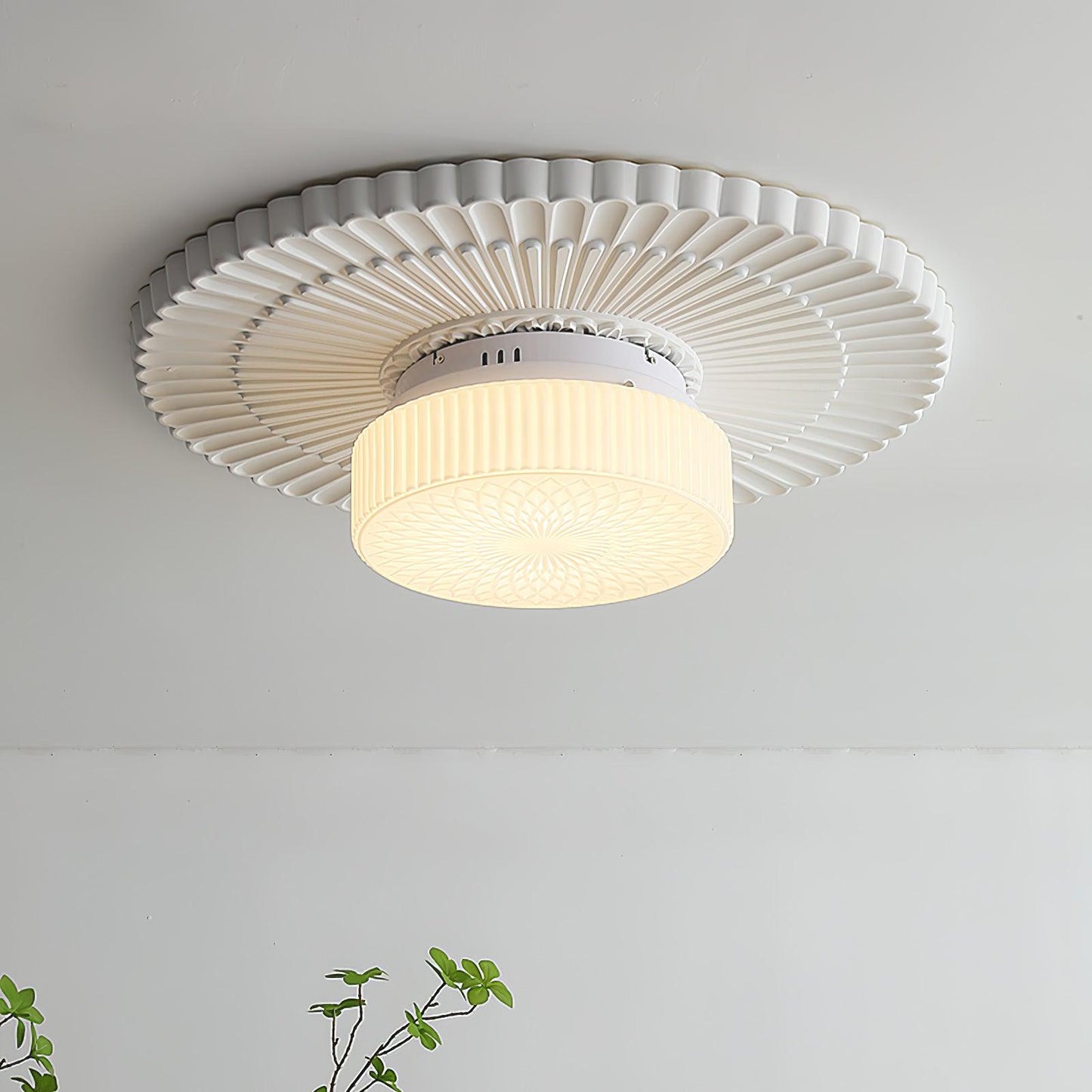 Souffle Ceiling Lamp | Creamy Yellow & White Finish | 35cm Diameter