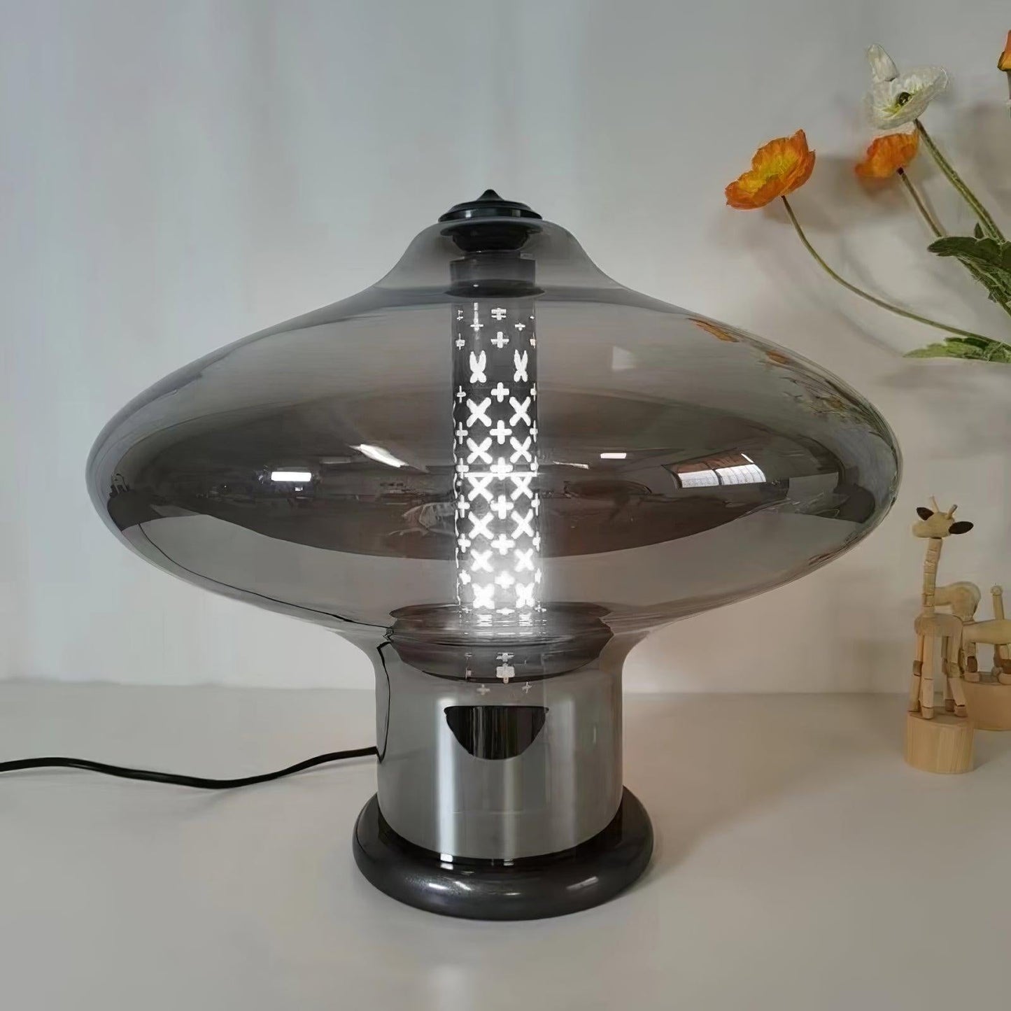 Space Age Table Lamp | Metal & Glass | Smoke Gray