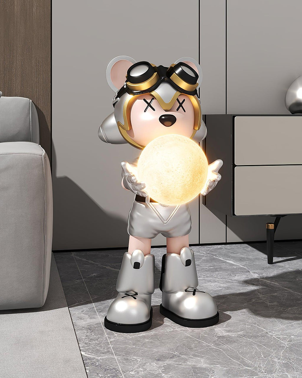 Space Bear Floor Lamp | Hand-Finished Resin | Integrated LED, 3000K Warm Light