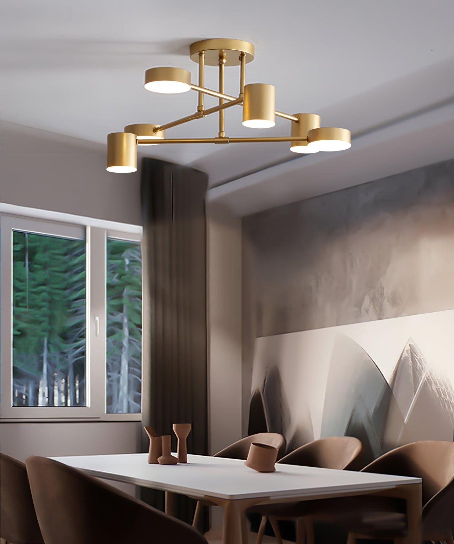 Gold Sputnik Ceiling Light | Multi-Arm Metal Frame with Integrated LED | 6 Shades