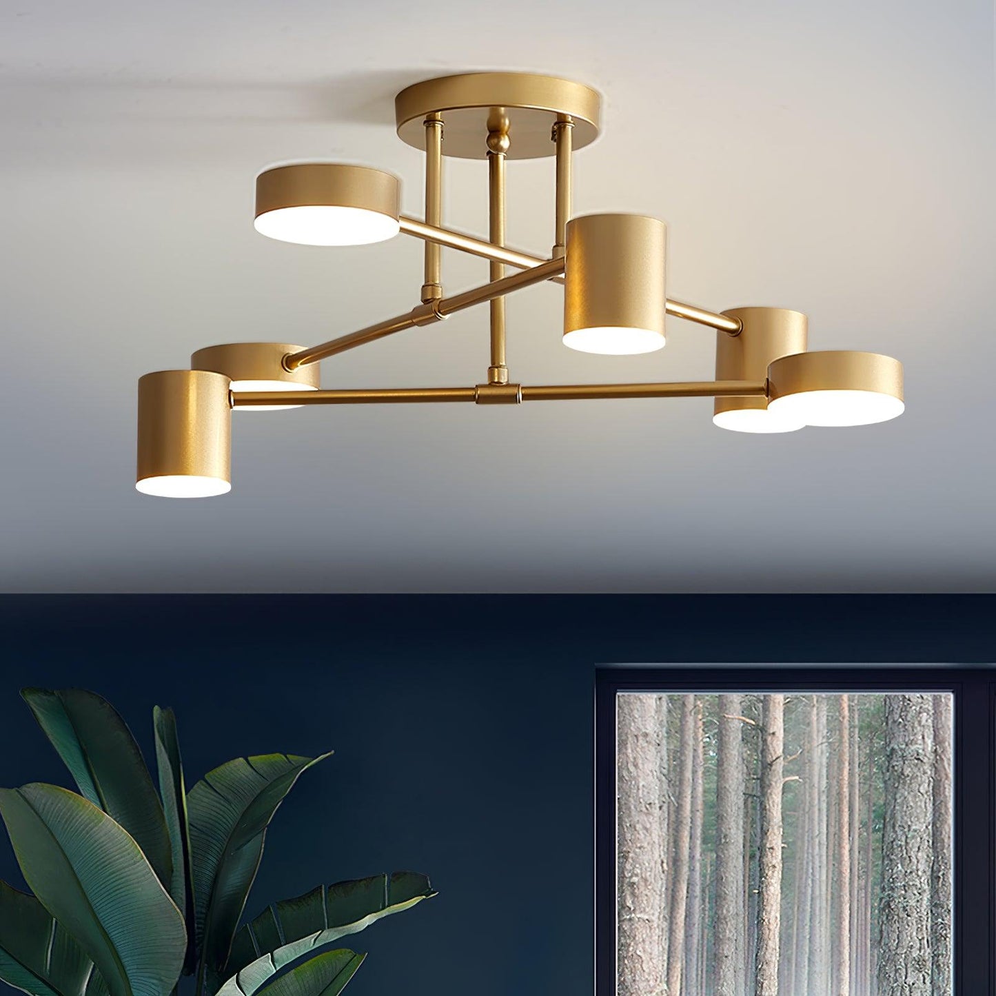 Gold Sputnik Ceiling Light | Multi-Arm Metal Frame with Integrated LED | 6 Shades