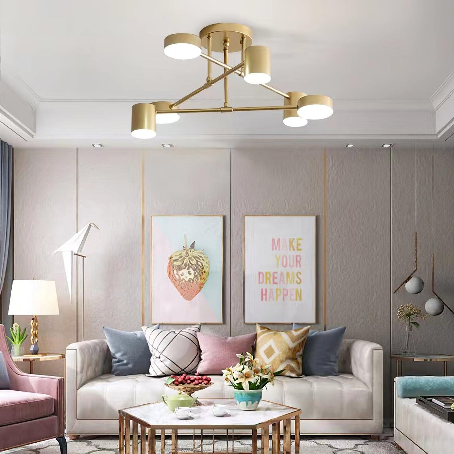Gold Sputnik Ceiling Light | Multi-Arm Metal Frame with Integrated LED | 6 Shades