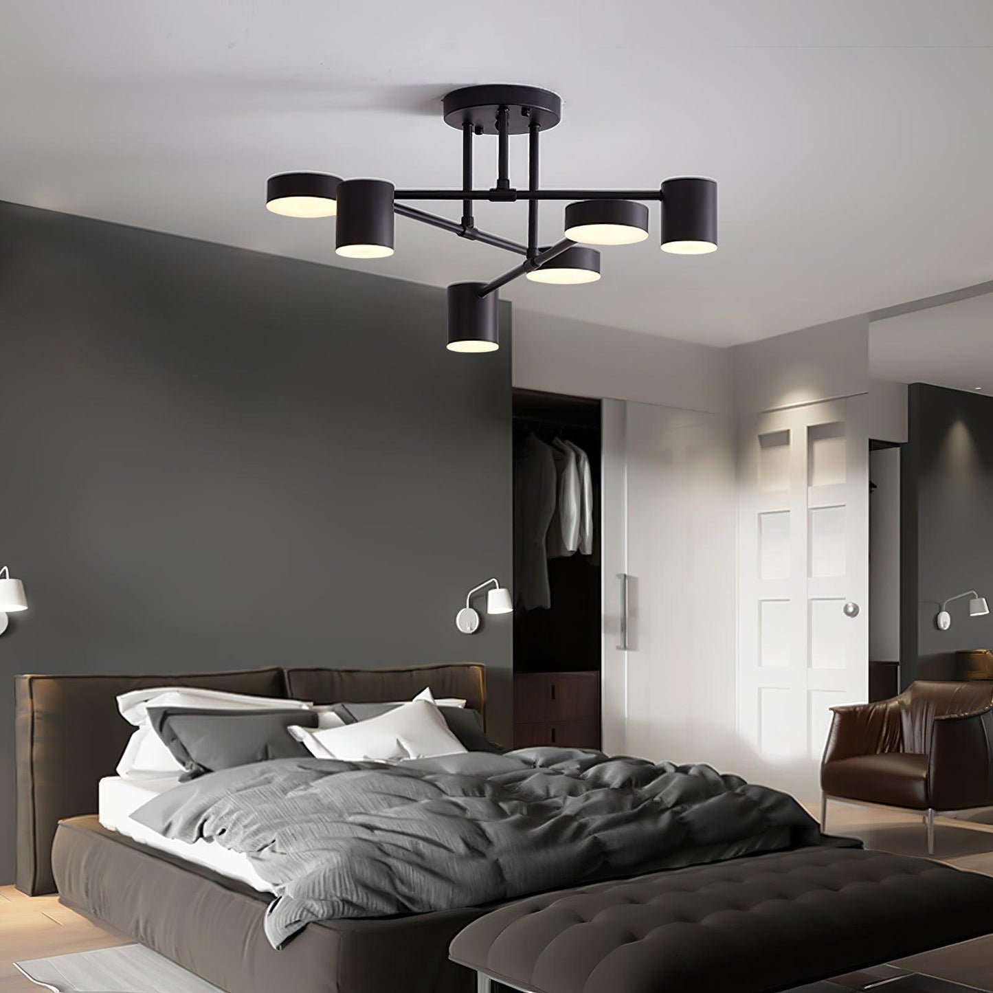 Gold Sputnik Ceiling Light | Multi-Arm Metal Frame with Integrated LED | 6 Shades