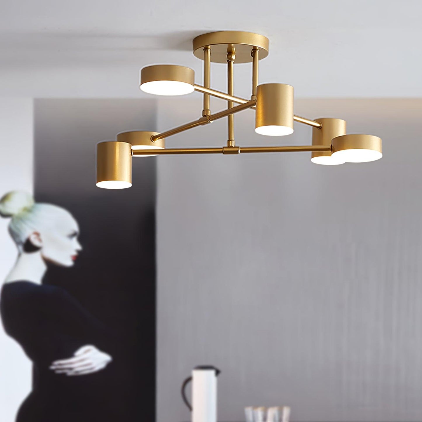 Gold Sputnik Ceiling Light | Multi-Arm Metal Frame with Integrated LED | 6 Shades