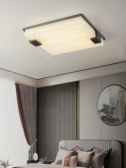 Alabaster Ceiling Lamp | Organic Design | Golden Base | 40cm or 50cm Options