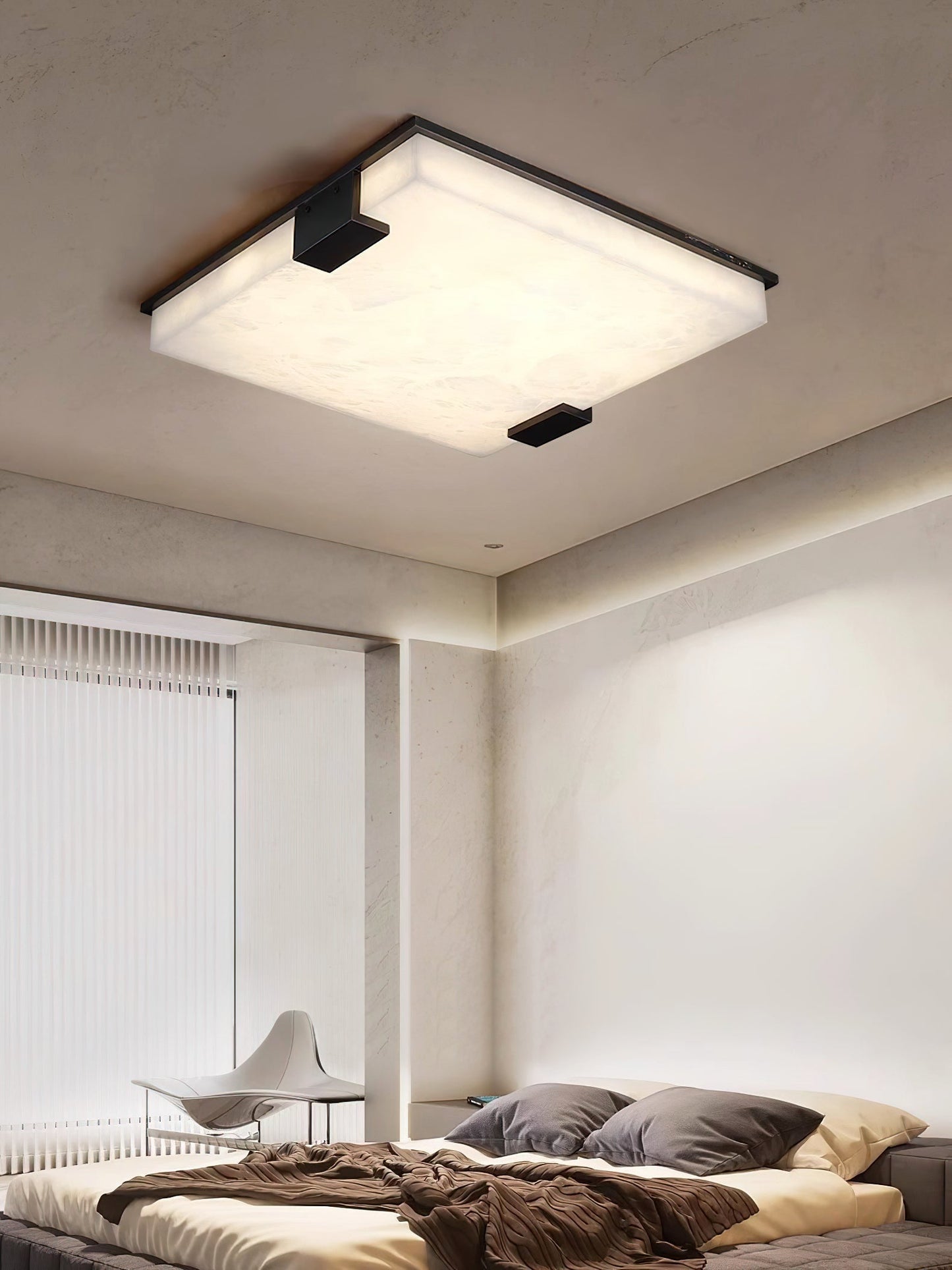 Alabaster Ceiling Lamp | Organic Design | Golden Base | 40cm or 50cm Options