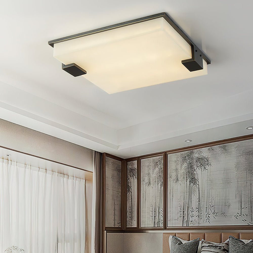 Alabaster Ceiling Lamp | Organic Design | Golden Base | 40cm or 50cm Options
