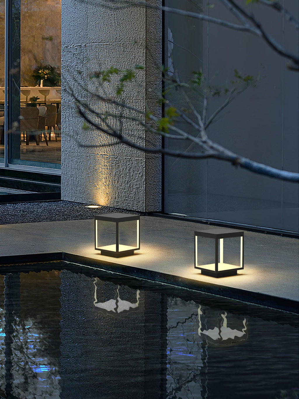Square Frame Solar Outdoor Light | Stainless Steel | Black & White, Remote Control