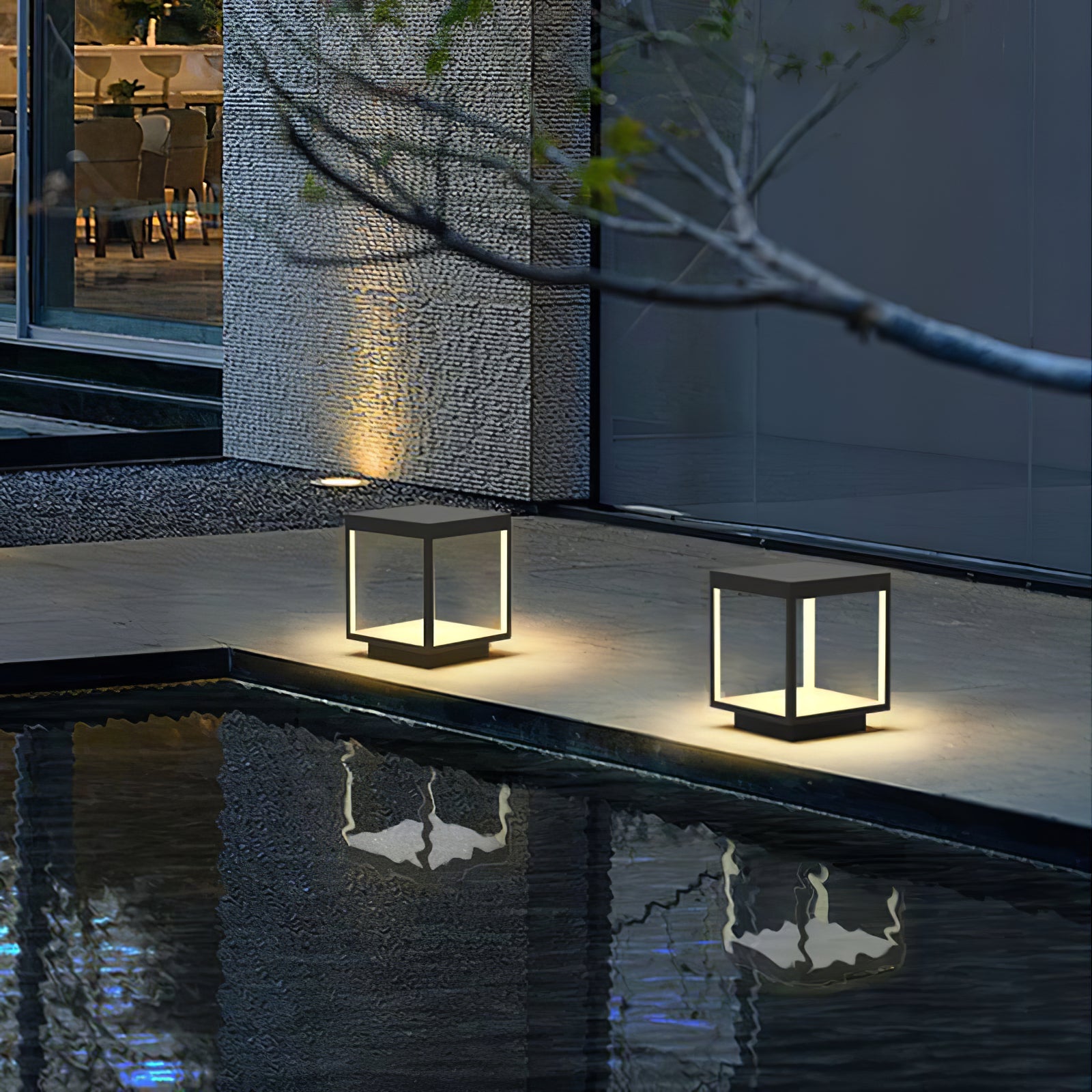 Square Frame Solar Outdoor Light | Stainless Steel | Black & White, Remote Control