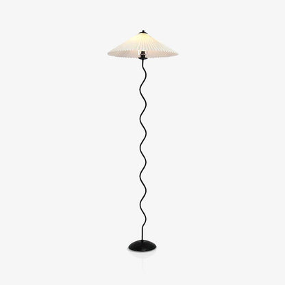 Squiggle Floor Lamp | Black Metal & White Fabric Shade | 150cm