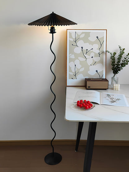 Squiggle Floor Lamp | Black Metal & White Fabric Shade | 150cm