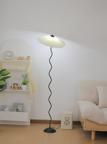 Squiggle Floor Lamp | Black Metal & White Fabric Shade | 150cm