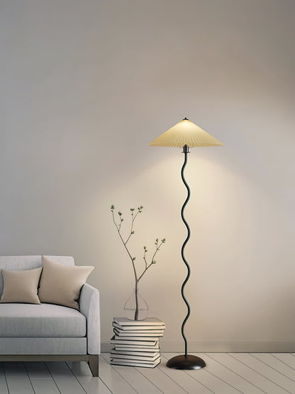 Squiggle Floor Lamp | Black Metal & White Fabric Shade | 150cm