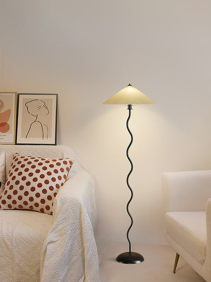 Squiggle Floor Lamp | Black Metal & White Fabric Shade | 150cm